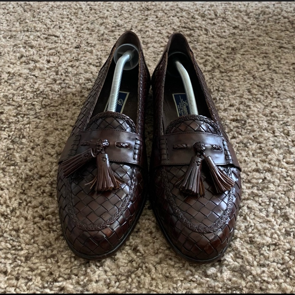 Cole Haan Brown Woven Leather Tassel Loafers - Picture 2 of 7